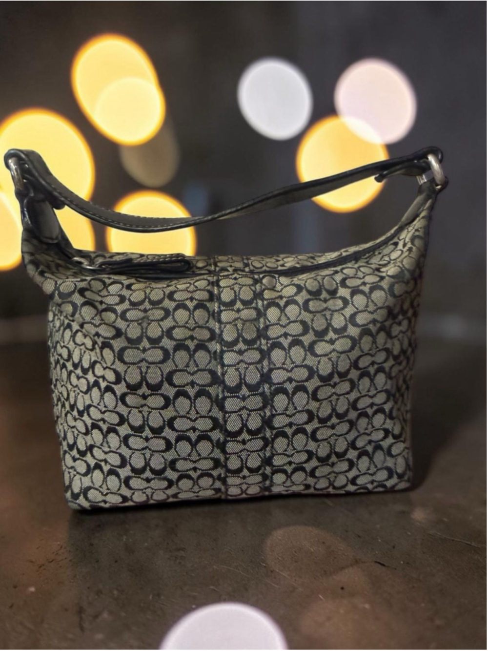 Vintage Coach Y2K Signature Mini Shoulder Bag Black Gray Jacquard Canvas Baguett